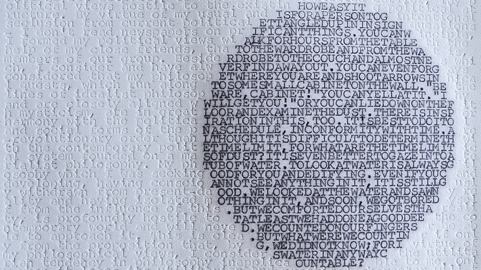 Detail : Six Known and Six Unknown Languages (5), Typewriter Ink and Impressions on Foam (15.1 cm x 15.8 cm)