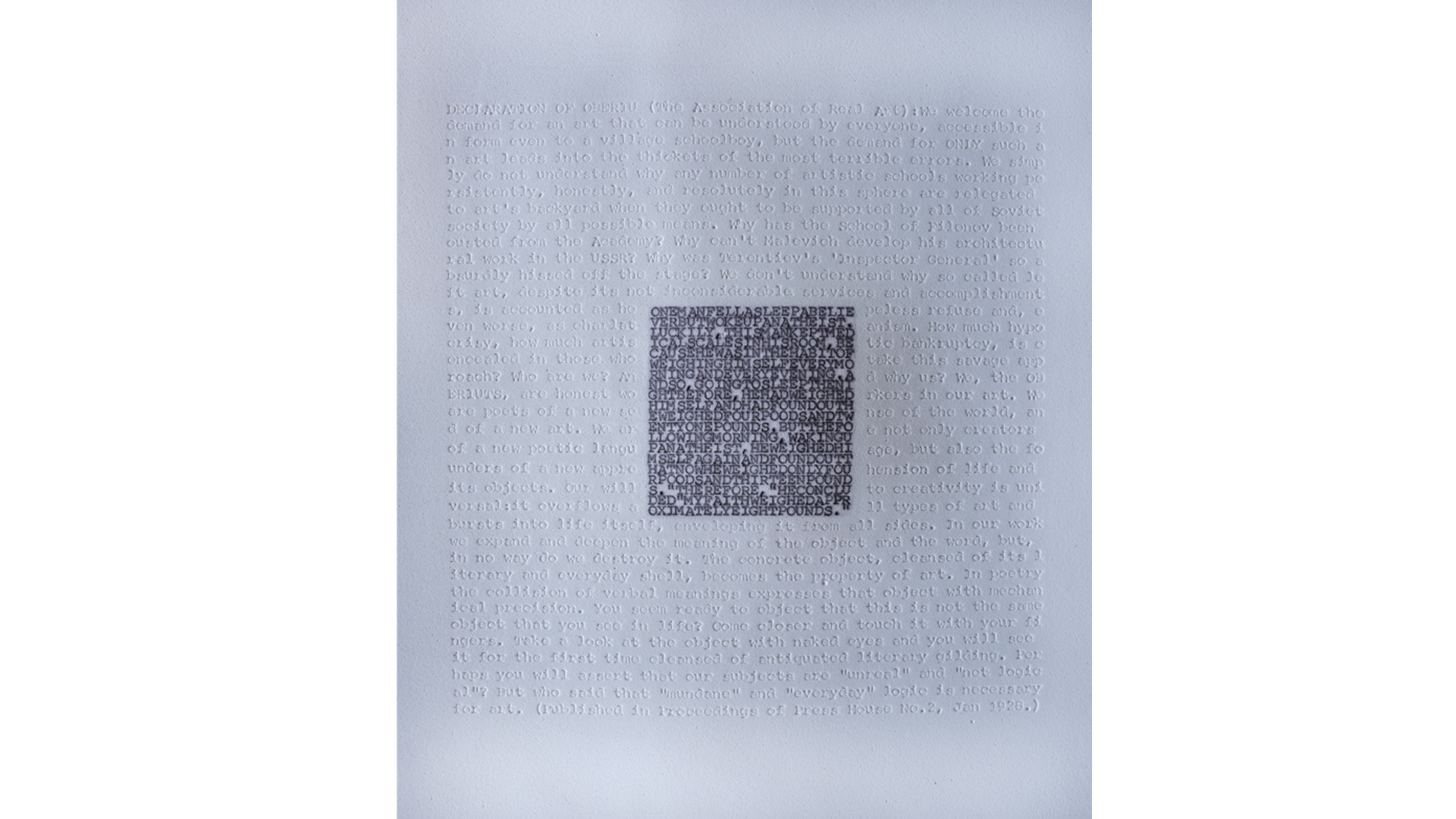Six Known and Six Unknown Languages (1), Typewriter Ink and Impressions on Foam (17.2 cm x 16.8 cm)